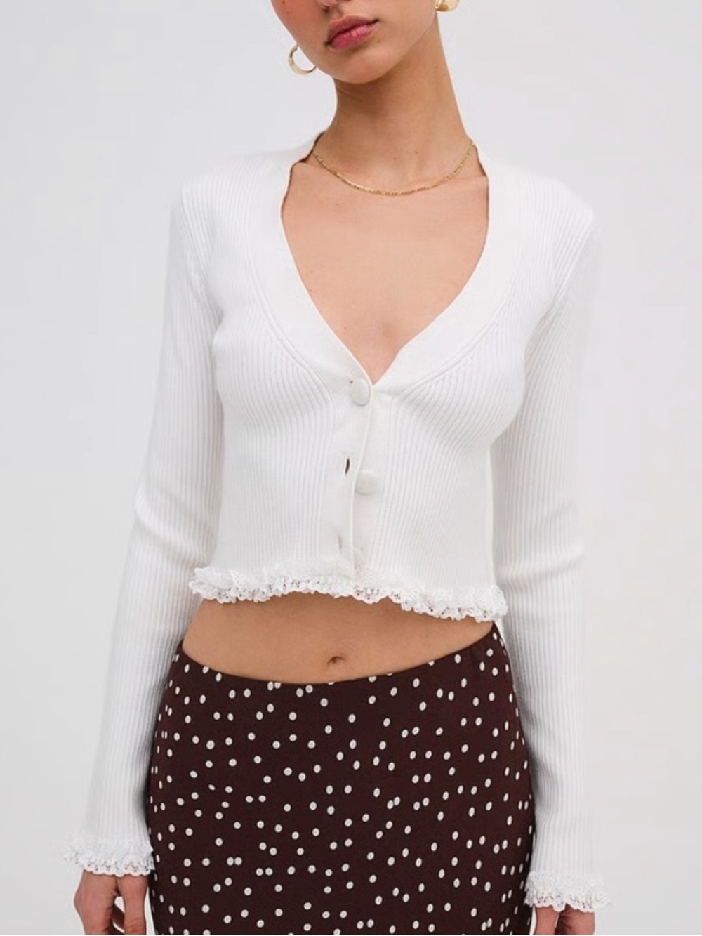 New! For Love & Lemons Soft Ribbed Cropped Cardigan 34627